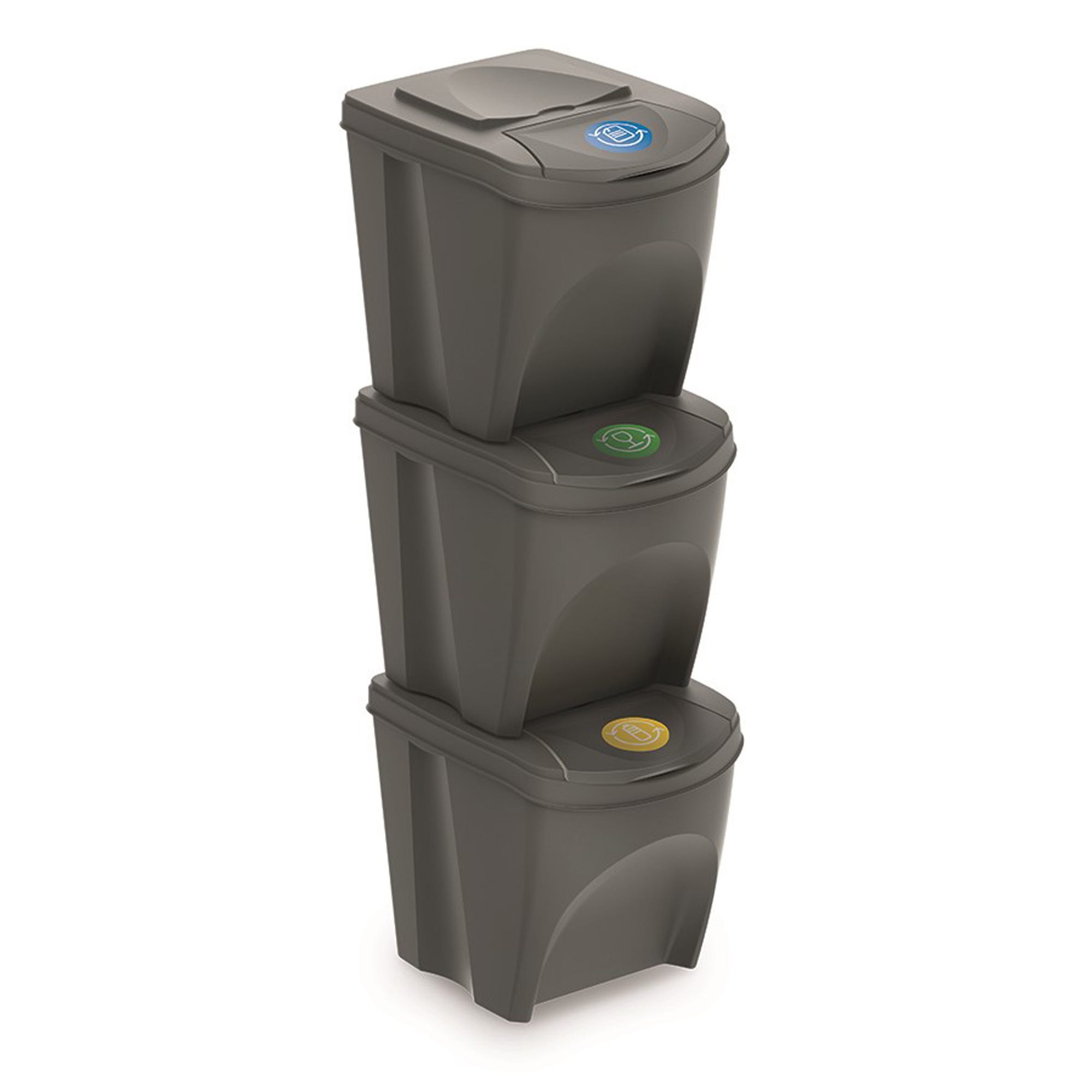 Cubo de Basura 30 litros con 3 Compartimentos para Reciclaje Color Gris