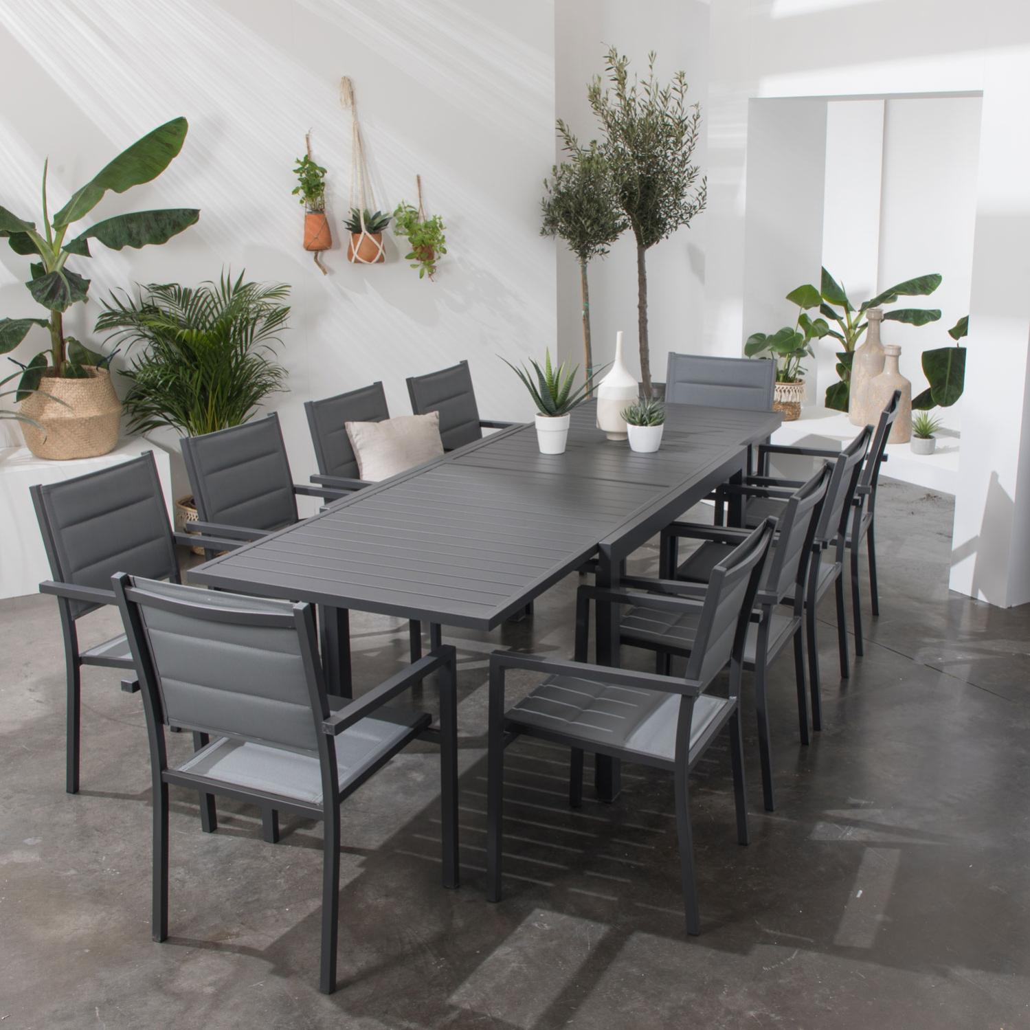 Set di mobili da giardino estensibili in textilene grigio VENEZIA 10 ...