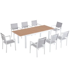 Conjunto mesa jardín 300/200x100 cm y 8 sillas aluminio antracita textileno  acolchado - Osaka