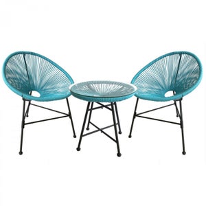 Salon de jardin 2 fauteuils oeuf + table basse bleu ACAPULCO