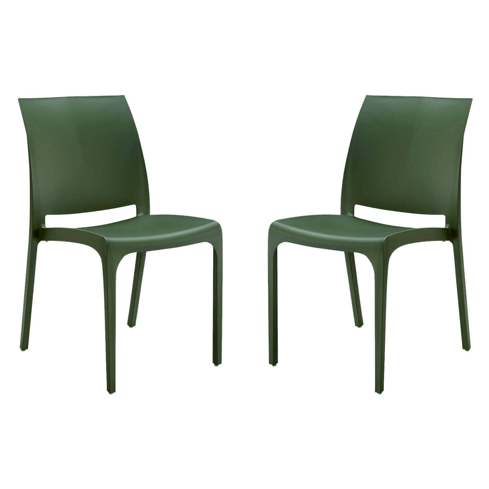 Set Di 2 Sedie Da Giardino In Plastica Verde - Design Moderno, Per Esterni, Facili Da Pulire