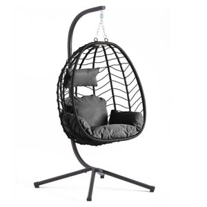 Siège suspendu fauteuil suspendu chaise hamac avec cadre coton polyester  métal fritté beige et noir 100 x 100 cm 03_0003