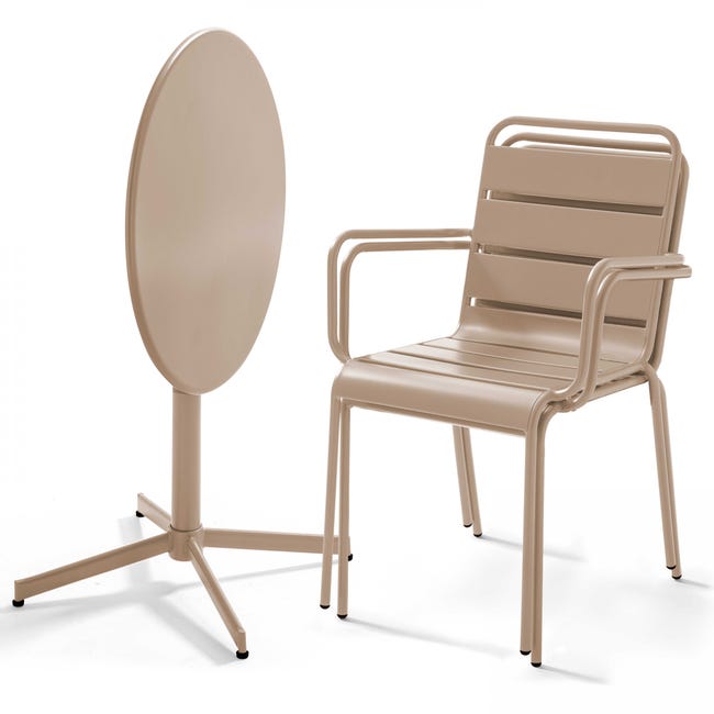 Mesa redonda con tablero plegable ø70 cm y 2 sillas de metal