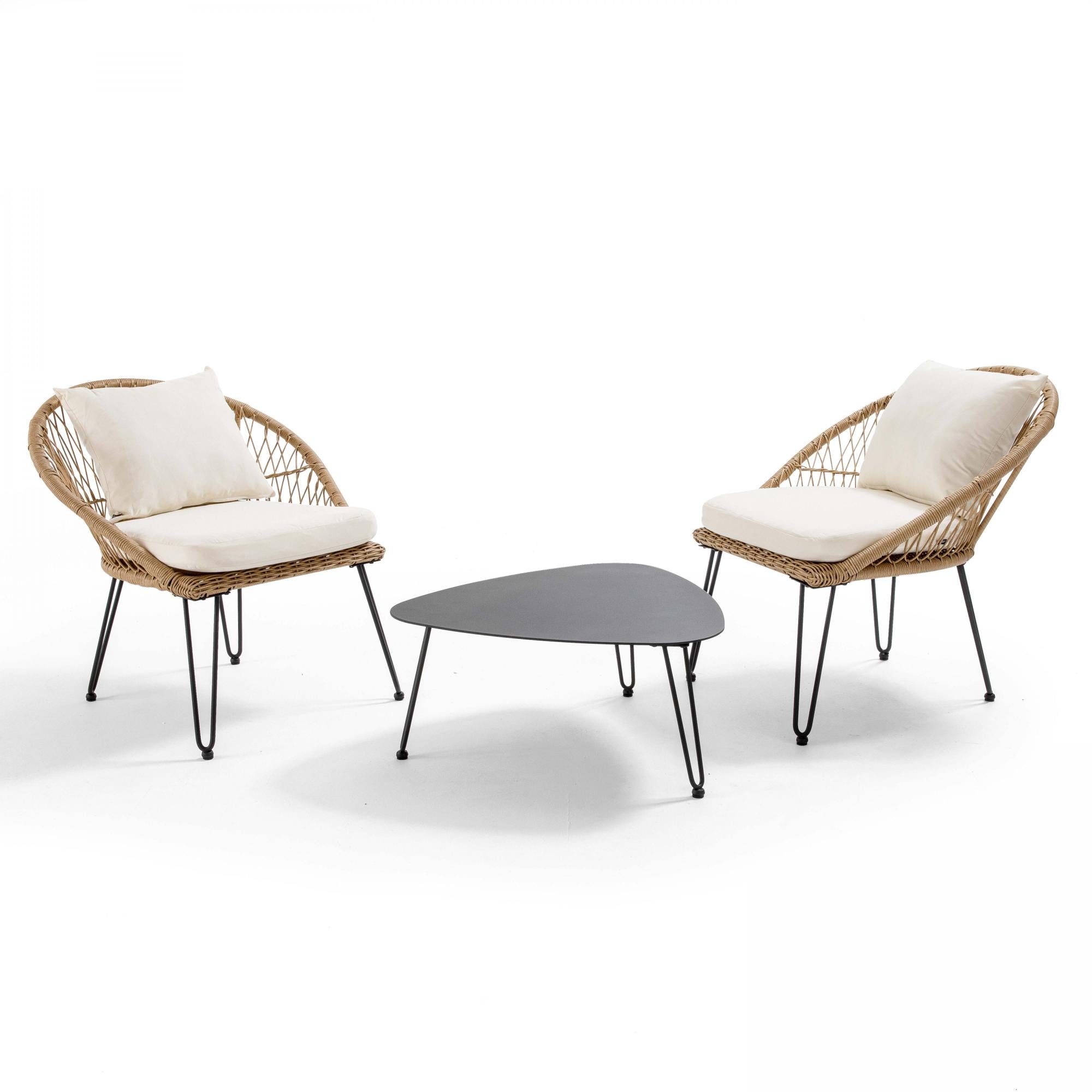 VIRSUS Set Salottino Da Giardino Per 2 Persone – 2 Poltrone + Tavolino, Rattan Antracite, Cuscini Rimovibili, Made In Italy, Per Interni Ed Esterni