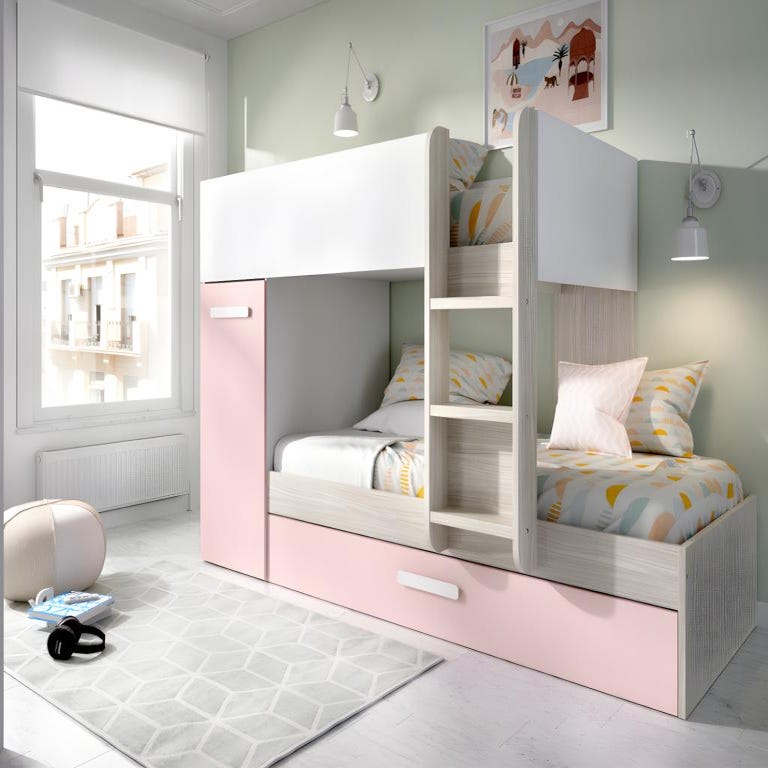 Chambre enfant avec lit superposé - chêne et blanc - 90 *190 cm