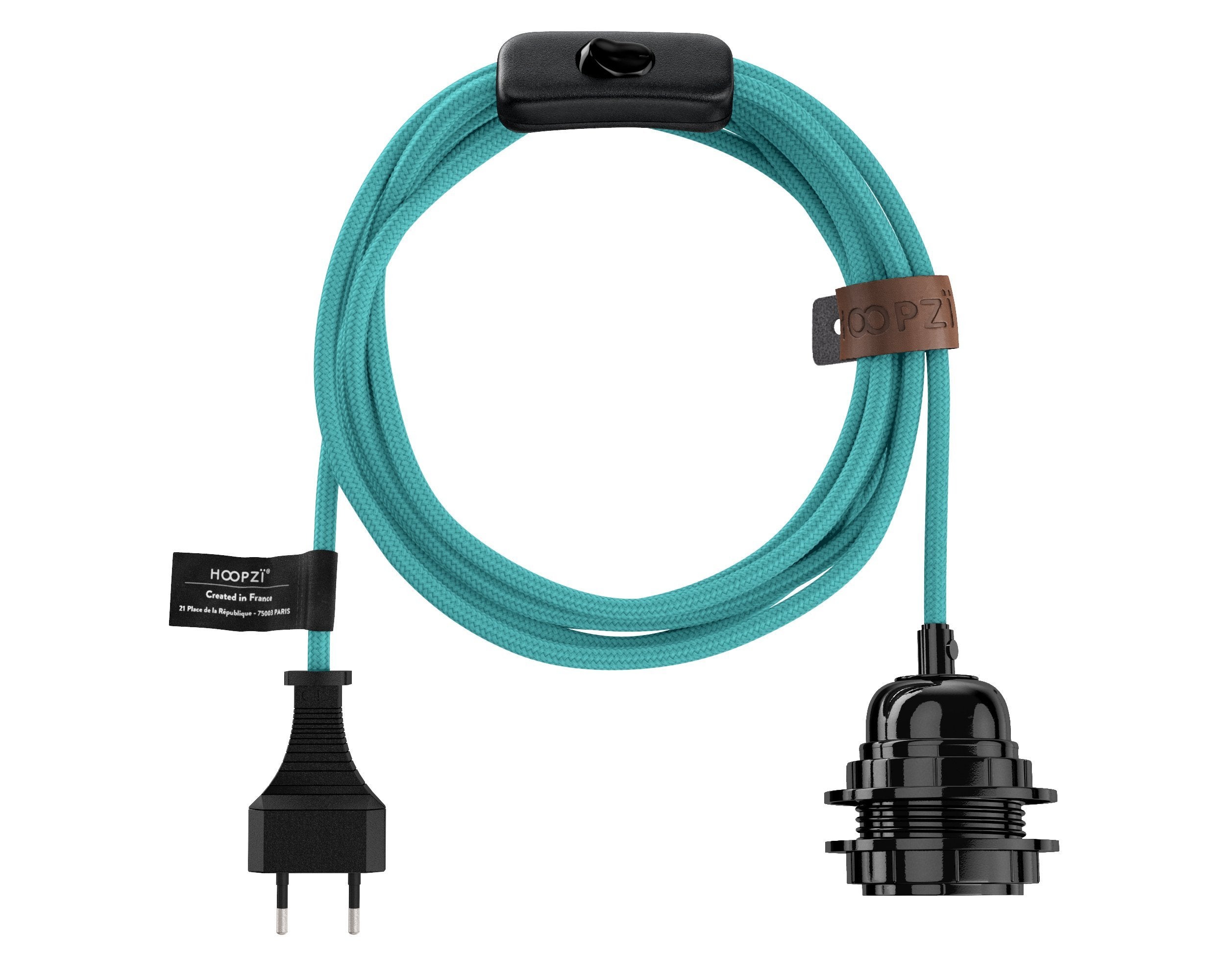 Câble textile 1,5 m 3 fils bleu turquoise 0,75 mm2 pour suspension et suspension Câble dalimentation avec câble de lampe en tissu