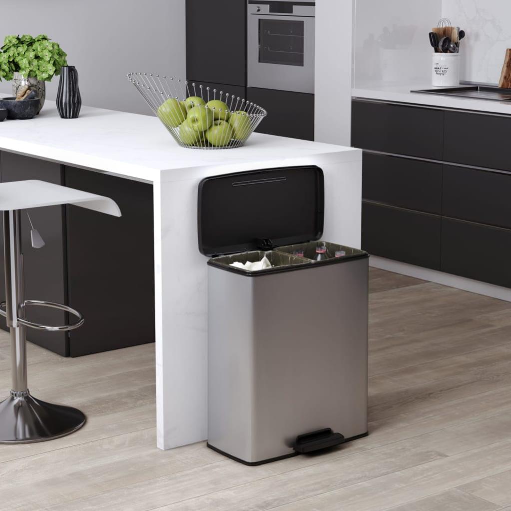 LOVEWIND Pattumiera Doppia Cucina 2x15L - Acciaio Inossidabile Argento, Coperchio Ammortizzato, Pedale, Per Riciclo - Foto 12