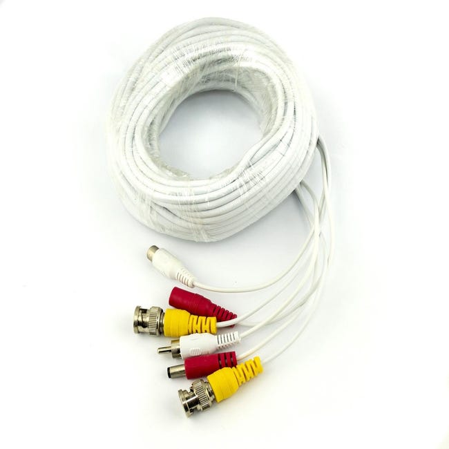 Cavo 3-in-1 20m Per Telecamere AHD 1080p – BNC Video, RCA Audio E Alimentazione, Bianco, Per Videosorveglianza