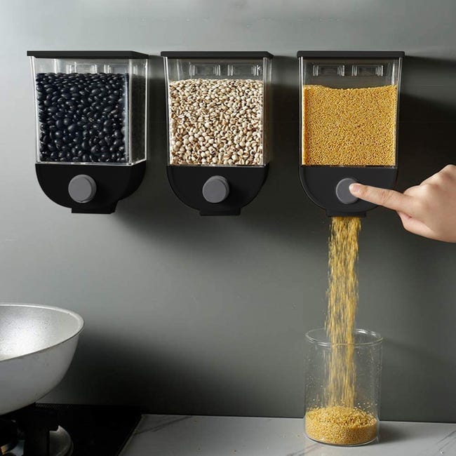 WOOCereal Dispenser Contenitore 1,5Kg per Cereali Frutta Secca Legumi  210245, Nero