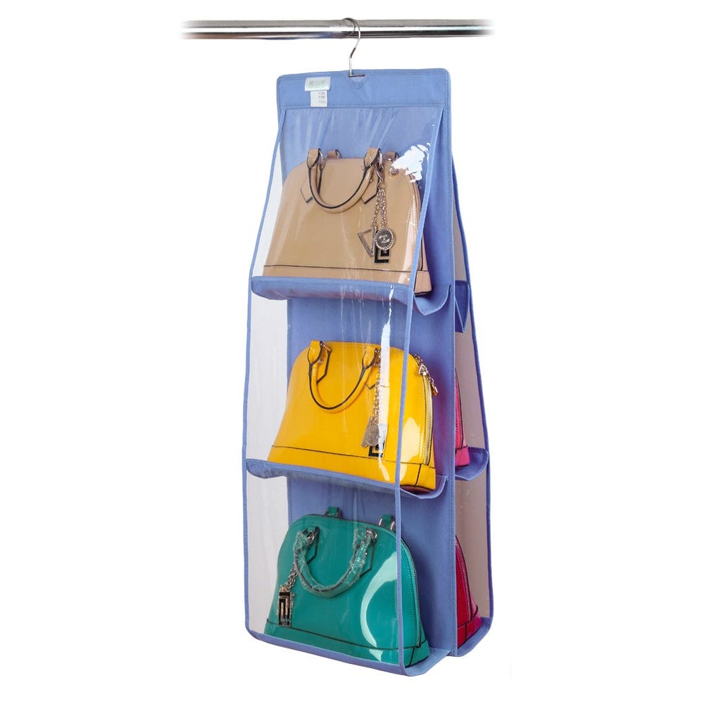 Organizzatore fino a 12 borse con gancio pratico organizer da armadio o  porta, Blu