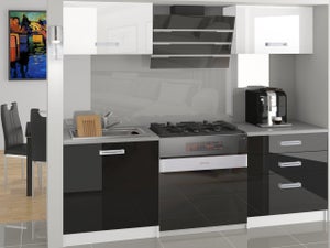 LIBRETTO - Cuisine Complète d'angle + Modulaire L 300 cm 8pcs - Plan de  travail INCLUS - Ensemble armoires modernes cuisine - Blanc-Noir