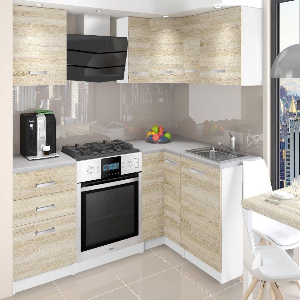 Promo Askett - cuisine complète d'angle + modulaire l 300cm 8 pcs - plan de  travail inclus - ensemble armoires modernes cuisine - é chez Bricorama