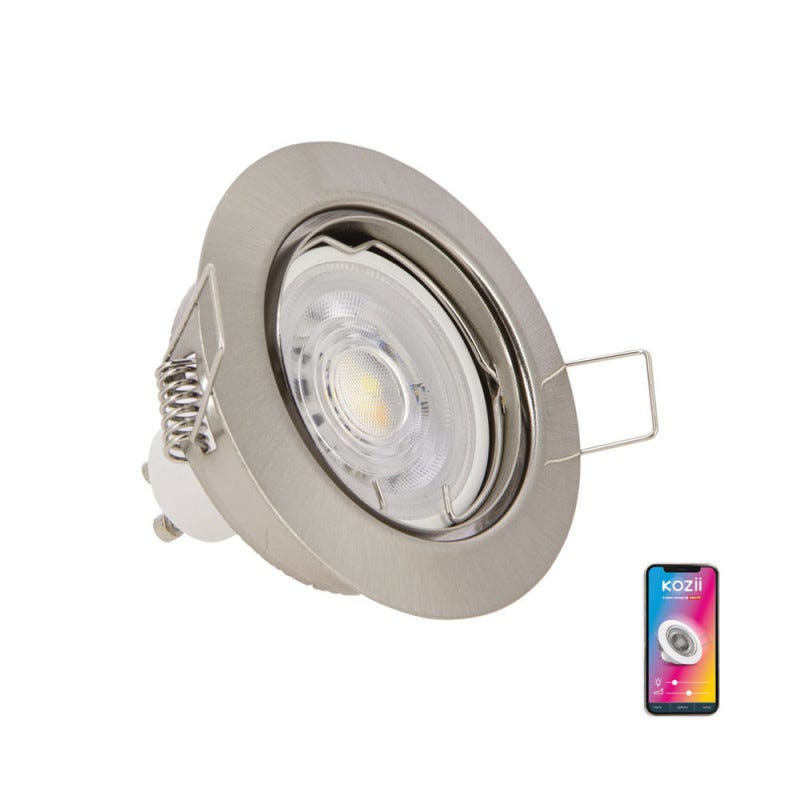 KOZii - Ampoule LED connectée KOZii, éclairage blancs + couleurs, GU10 Spot  encastrable aluminium brossé orientable 5W - KSP50ASRVBCCT