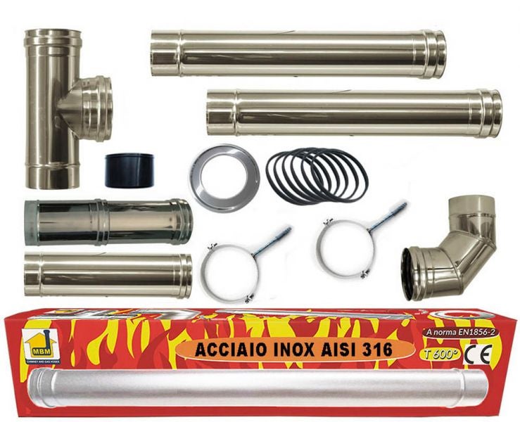 ᐉ Kit INOX tubi canna fumaria per stufa a pellet, Ф80-130mm - Ф80-150mm