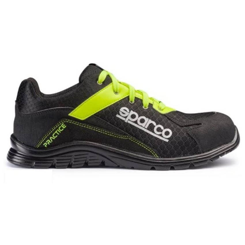 Sparco Practice S1p Scarpe Antinfortunistiche Indoor In Mesh Traspirante  Nere-giallo Fluo Tg.44