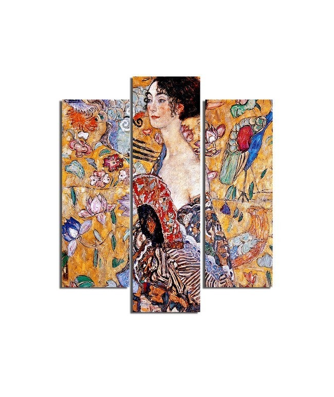 Stampa su Legno Ispirazioni D'autore Donna con Ventaglio Klimt in MDF,  Multicolore, HOMEMANIA