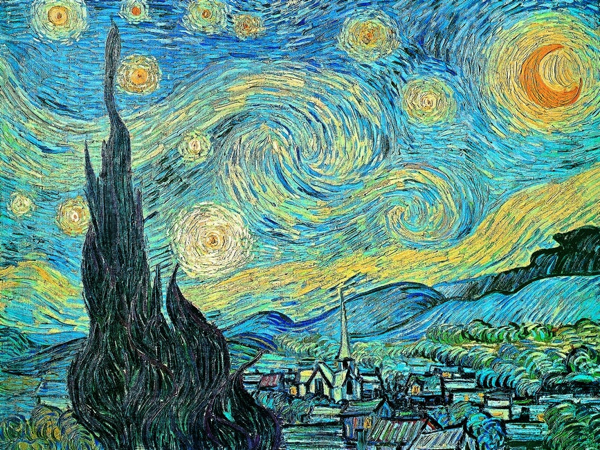 Stampa su Tela Ispirazioni D'autore Notte Stellata Van Gogh in Tela In  Poliestere, Cornice In Legno, Multicolore, HOMEMANIA