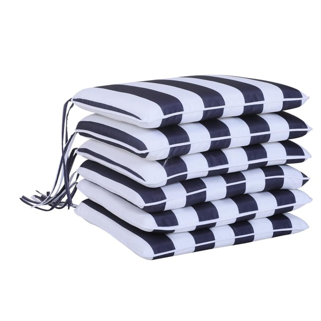 Lot de 6 coussins galettes d'assise pour chaises bleu blanc rayé