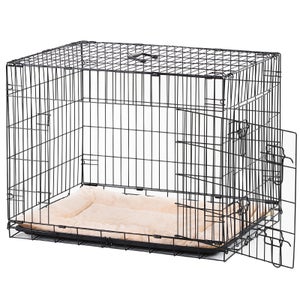 Relaxdays Cage transport chiens, maison et voiture, HxLxP. 83 x 75 x 109  cm, pliable, fond, poignée, acier, argent