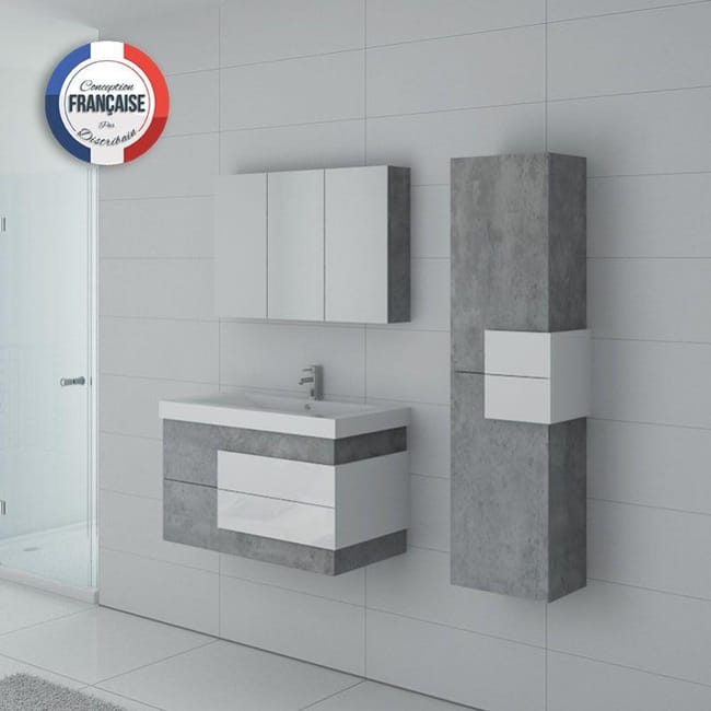 Meuble De Salle De Bain Arcola Beton Et Blanc Leroy Merlin