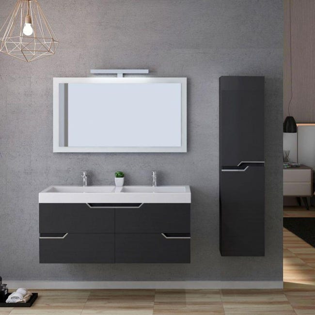 Meuble De Salle De Bain Calabro 1200 Gris Anthracite Leroy Merlin