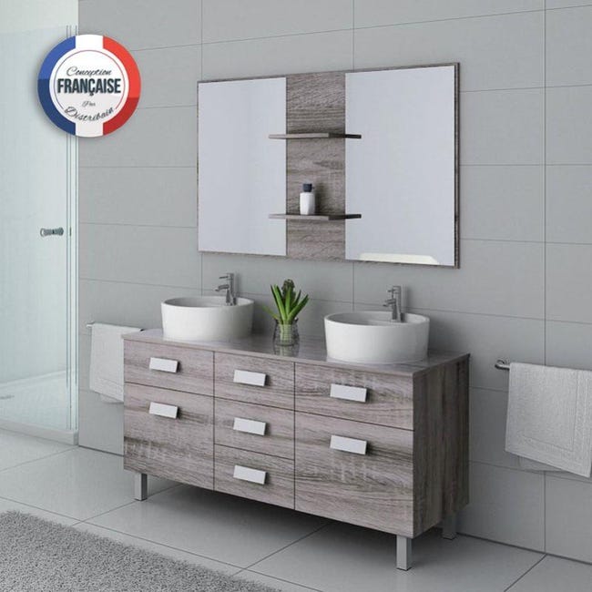 Meuble De Salle De Bain Dis911 Chene Gris Leroy Merlin