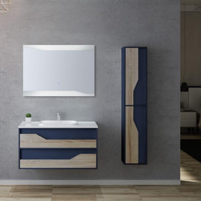 Meuble De Salle De Bain Urbino 1000 Scandinave Et Bleu Saphir Leroy Merlin