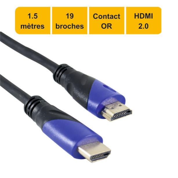 Cable HDMI 2.0 High Speed 1 5m Full HDTV 4K garantie 10 ans Leroy Merlin