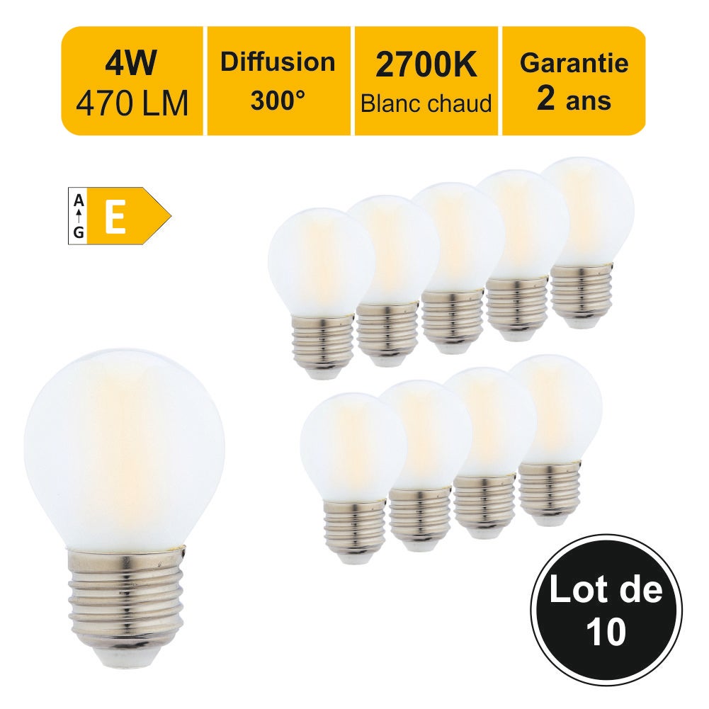 Ampoule LED Fil. Mini sphér. milky 4000K 4W 470L E27 - Malltis