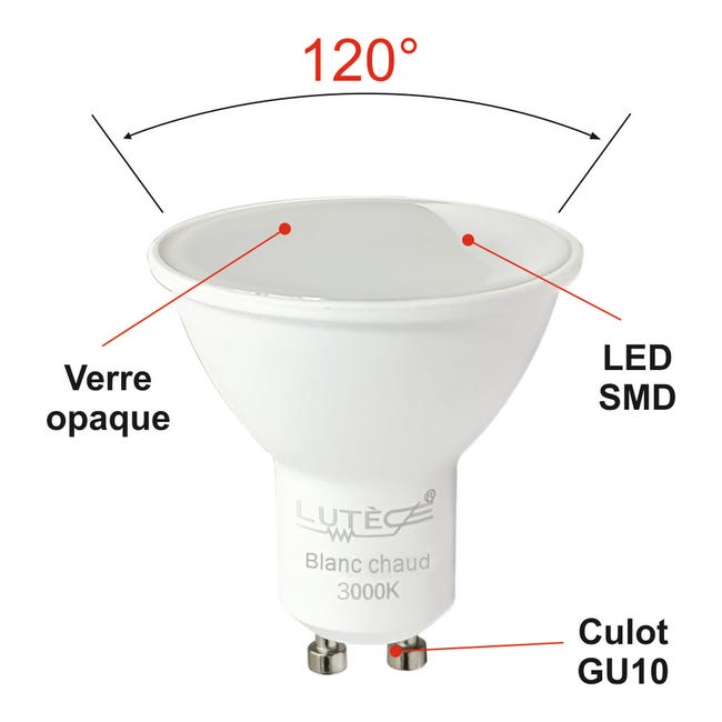 Ampoule LED Culot GU10 Puissance 5W Blanc Chaud 3000K