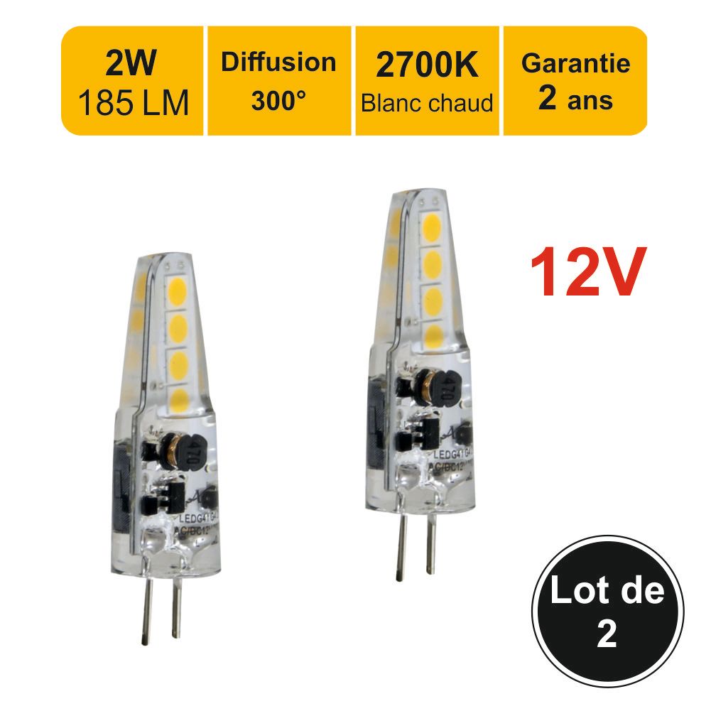 Lot de 2 ampoules LED G4 12V 2W capsule equiv. 19W 185Lm 2700K