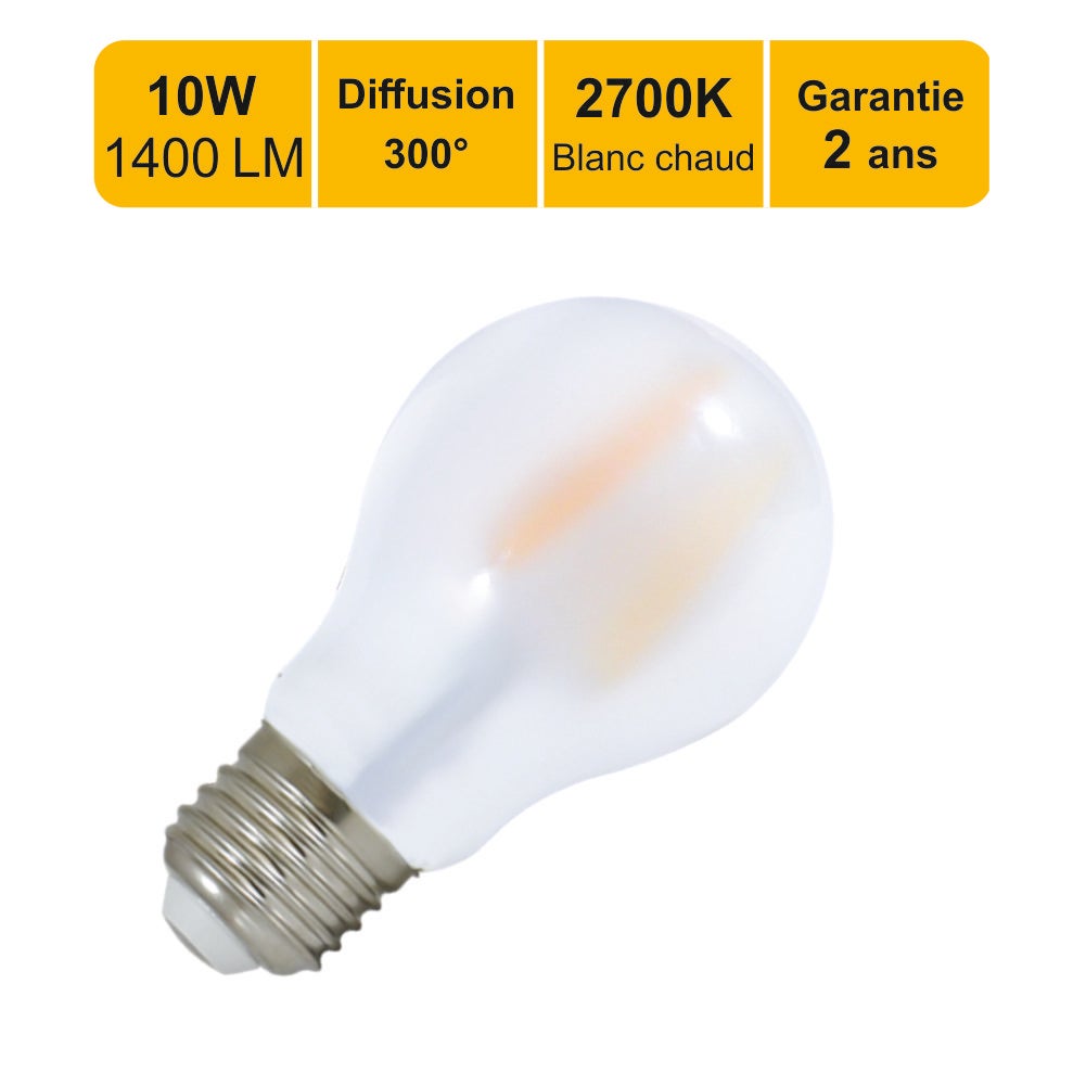 Ampoule LED E27 A60 10W 806lm 2700k dimmable blanc chaud professionnelle