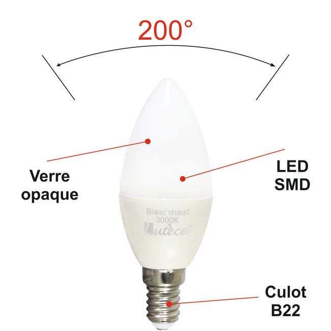 Lot de 10 ampoules LED E14 4,5W 330Lm 3000K - garantie 5 ans