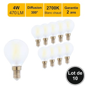 Lot de 10 Ampoules LED E14 Opaque Filament 4W eq 40W 400lm Blanc Chaud