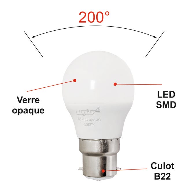 Pack de 2 ampoules led B22 4 watt (eq. 30 watt) - Couleur eclairage - Blanc  chaud 3000°K