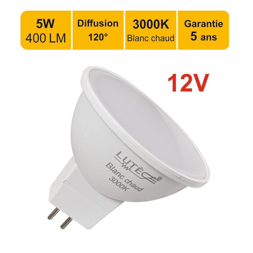 Ampoule LED GU5.3 3W blanc chaud culot GU5.3