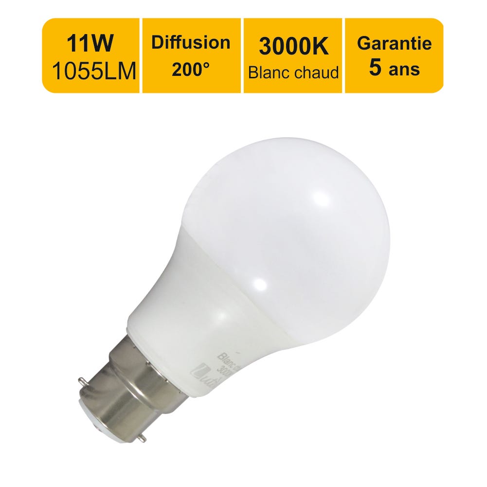 Ampoule LED B22 standard 11,1W 1055Lm 3000K - garantie 2 ans