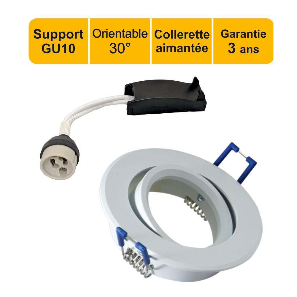 Support encastrable ronde orientable blanc GU10 Led/Halogène: Éclairage  parfait et stylé!