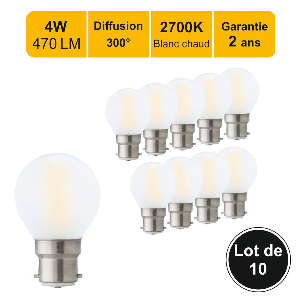 Lot de 4 Ampoules à Filament Long Tubulaire E27 4W, Remplacement Ampoule  Halogène 40W, 220-240V AC, 2700K Blanc Chaud 400LM : : Luminaires  et Éclairage