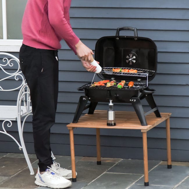 Barbecue à charbon avec couvercle portable et pliable noir