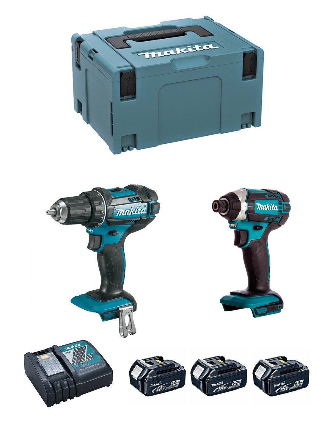 Makita kit dlx2127tj1 (ddf482 + dtd152 + 3 x 5 0 ah + dc18rc + makpac 3)