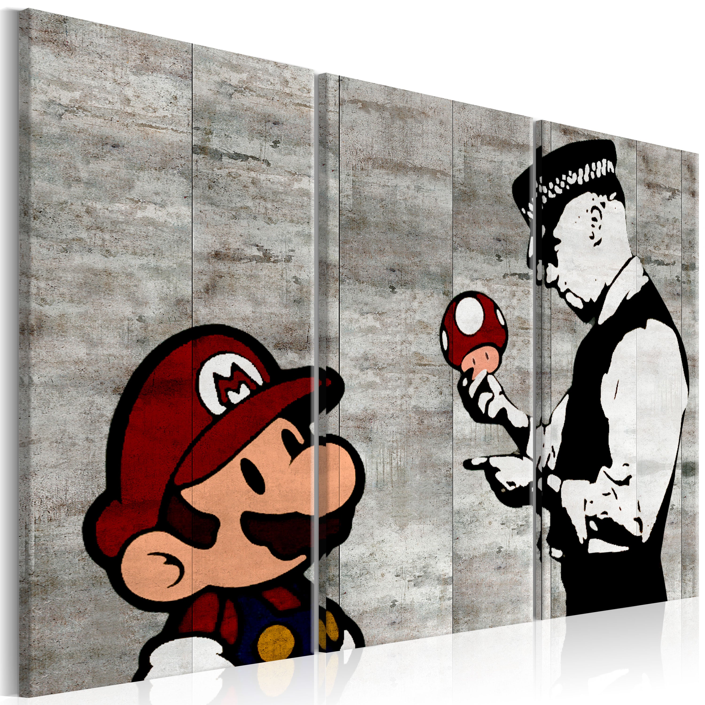 Quadri Moderni Mario E Il Poliziotto Banksy 1 Pezzo Tela Non Tessuta Soggiorno Corridoio Arte Di Strada Bianca 006512a