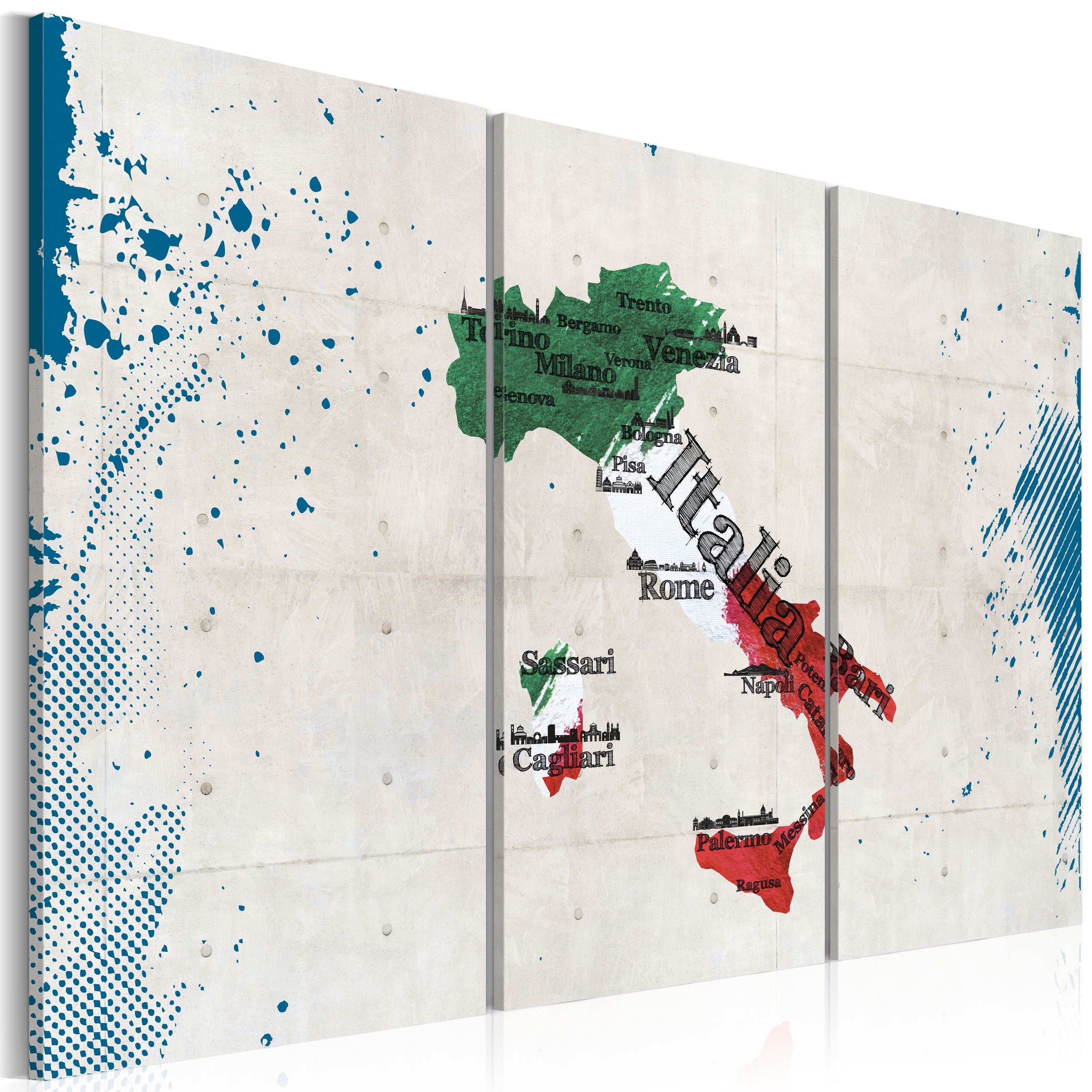 Quadro - Mappa D'italia: Trittico Cm120x80h