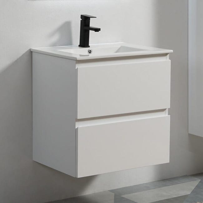 Meuble De Salle De Bain 2 Tiroirs Blanc Vasque 60x46 Cm City Leroy Merlin