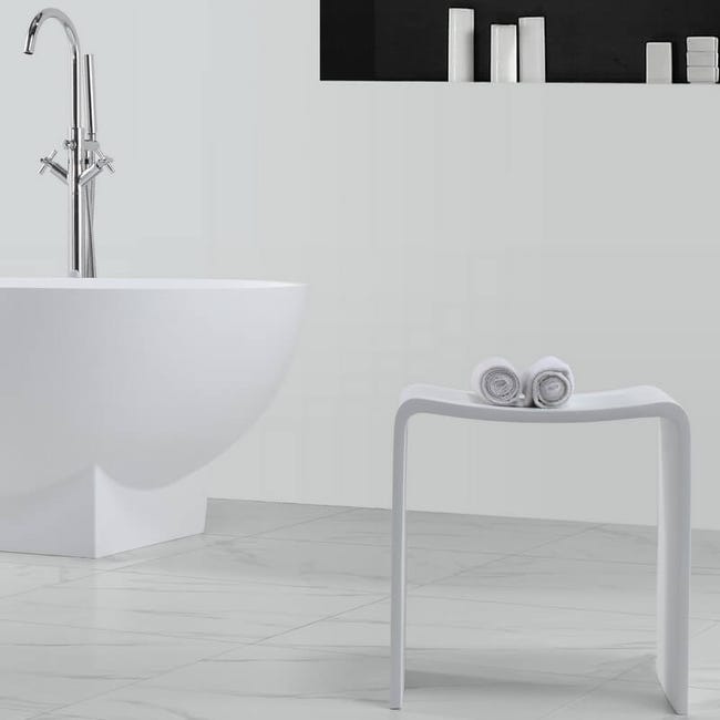 Tabouret salle de bain PB4001 en fonte minérale - blanc mat