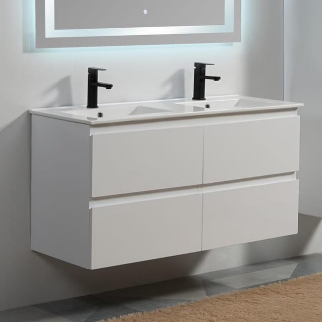 Meuble De Salle De Bain 4 Tiroirs Blanc Double Vasque 120x46 Cm City Leroy Merlin