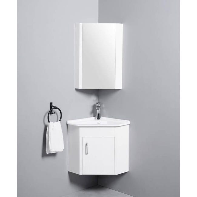 Meuble De Salle De Bain D Angle Gain De Place Lave Main Blanc Creme 42x42 Cm Corner Leroy Merlin