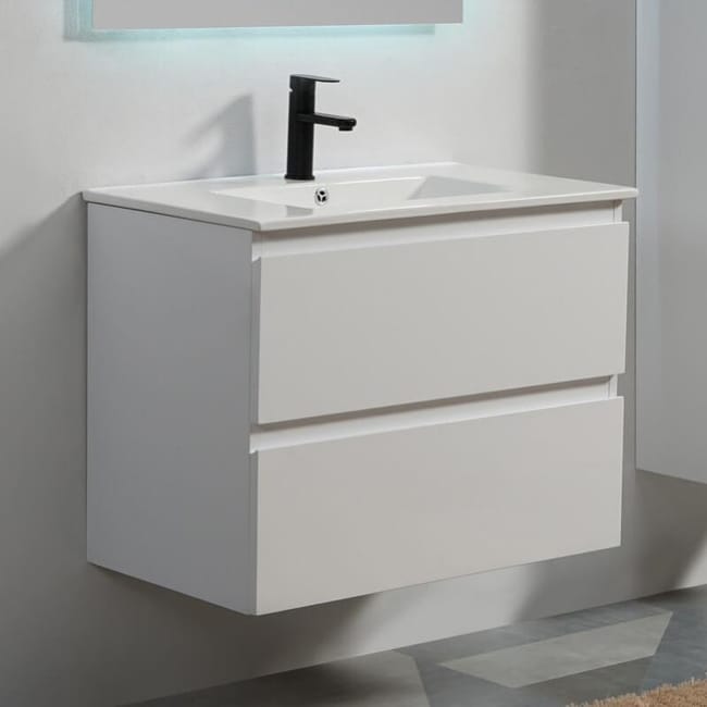 Meuble De Salle De Bain 2 Tiroirs Blanc Vasque 80x46 Cm City Leroy Merlin
