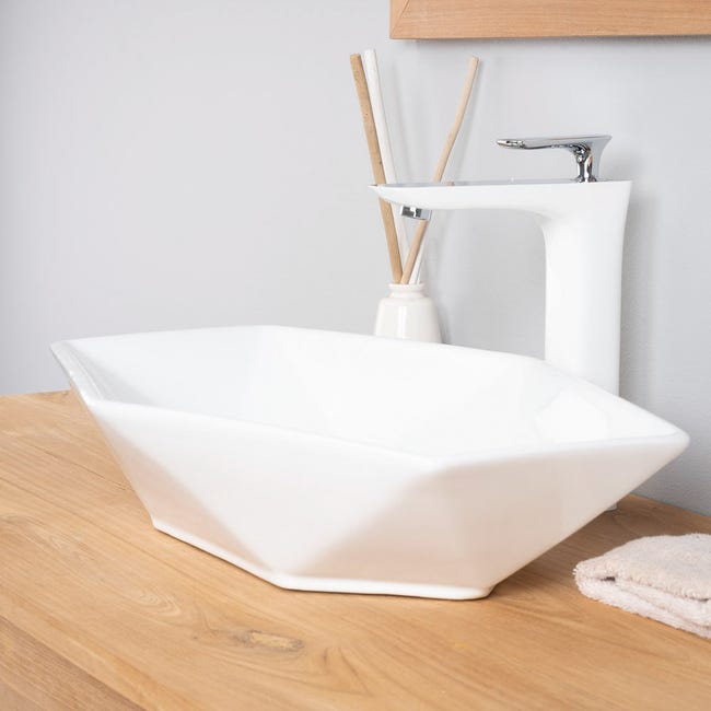 Vasque rectangle céramique blanc à poser, Wing