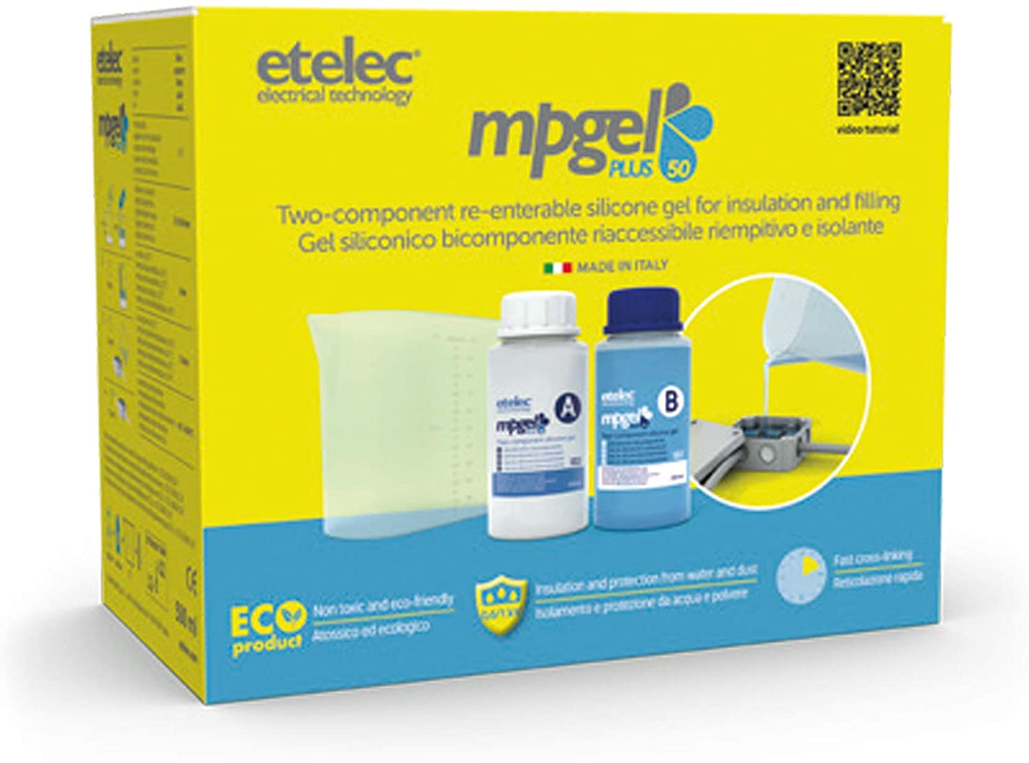Carafe gel silicone bi-composant Remplissage isolant Boîtes caisses Dérivation Fino1 kV Etelec MPgel Plus Kit 2 flacons 